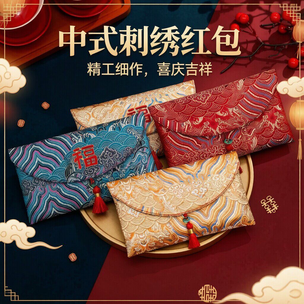 2026新款高档刺绣布艺红包袋利是封送礼中式万元红包袋零钱收纳袋