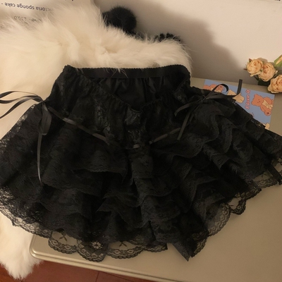 法式纯欲白色蕾丝半身裙女夏季短裙高腰性感纱裙蛋糕蓬蓬伞裙裙子