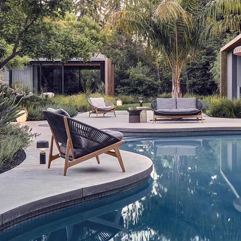 户外柚木沙发休闲桌椅阳台庭院花园室外防水防晒藤编家具茶几民宿