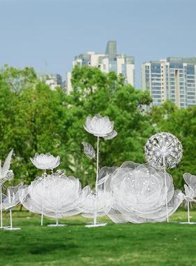 户外不锈钢镂空发光花朵雕塑铁艺莲花公园售楼部园林景观装饰摆件