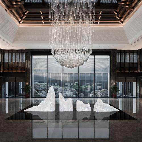 酒店大堂别墅售楼处样板房大型透明树脂创意山水园林假山雕塑摆件