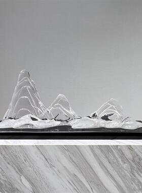 透明树脂假山雕塑客厅玄关装饰书房新中式样板房会所桌面招财石头