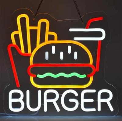 跨境ed汉堡霓虹灯hamburger背景装饰氛围灯牌v亚克力广告造型灯