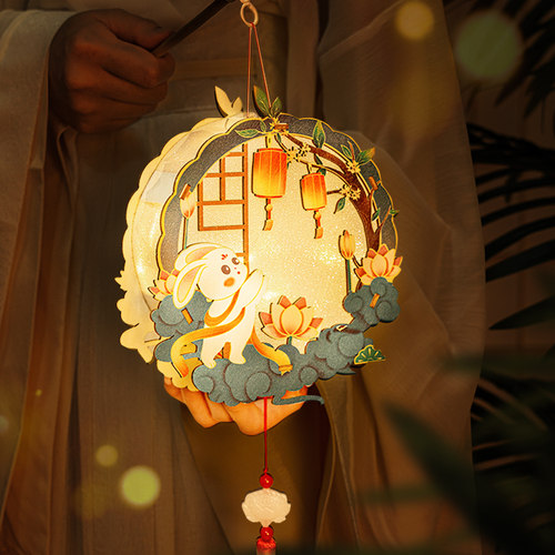 速发中儿节古风秋童手提灯包装饰花灯材料笼手工制作兔子宫灯挂饰