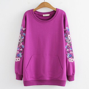 速发妈妈春袖刺绣卫衣打中衫洋气底年大码装长装圆领上衣遮肚