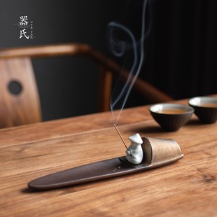 速发 姜太公钓鱼瓷插创意陶香香插炉家用香薰线香插渔舟小船