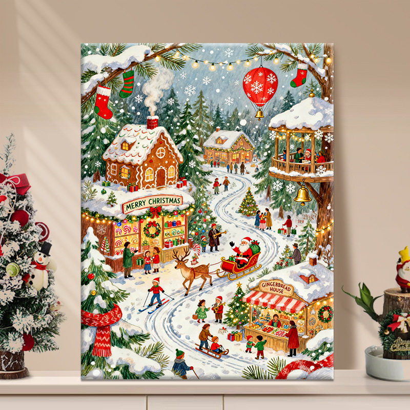 圣诞雪景diy数字油画2025新款丙烯画手工填充填色治愈系丙烯装饰