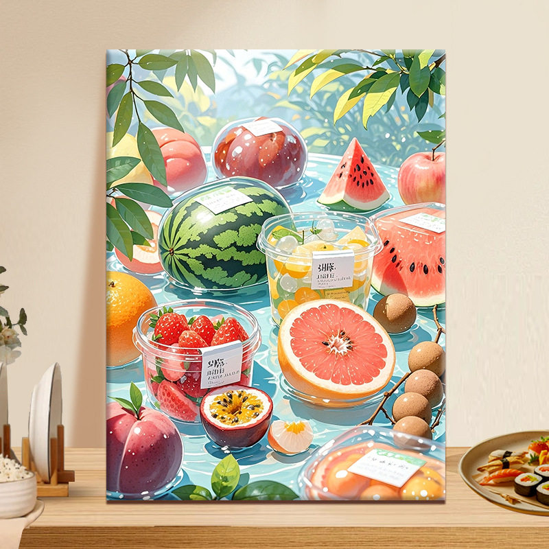 批发夏日美食 diy数字油画丙烯画手工填充填色治愈系丙烯画