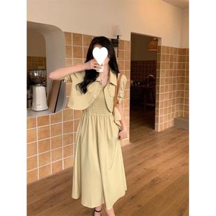 外套吊带连衣裙两件套女夏季 气质修身 胖mm泡泡袖 新款 裙子 时尚 套装