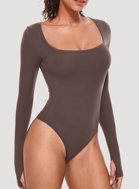 欧美女士瑜伽连体服长袖性感紧身运动健身一体式训练连体衣42546