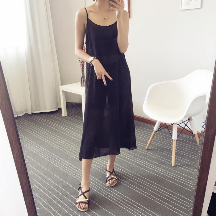 女士防透内衬裙冰丝内搭修身打底裙超长款吊带背心连衣裙防走光薄
