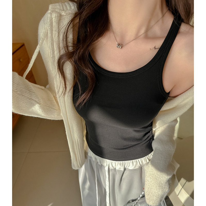 韩版纯色抹胸通勤修身螺纹吊带背心女百搭打底内搭黑色上衣辣妹风