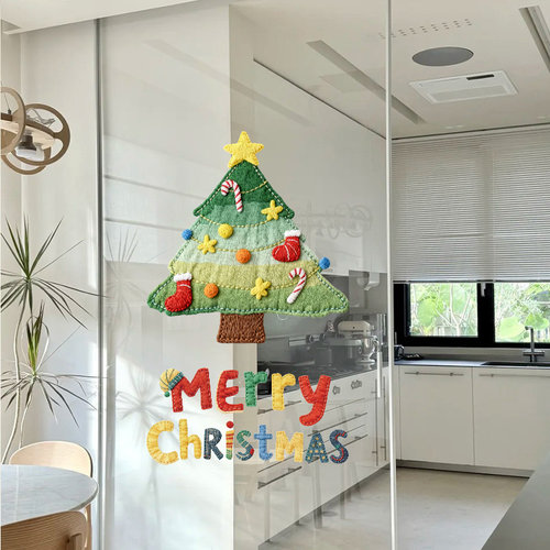 吉至圣诞冬日装饰布艺插画拼贴静电贴玻璃贴窗贴橱窗礼盒氛围