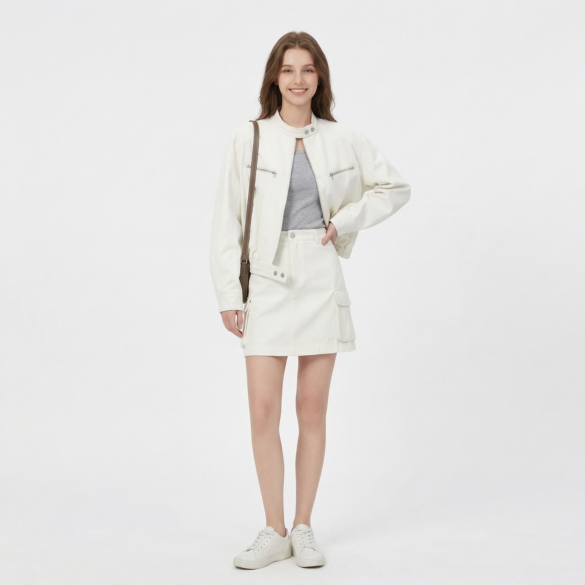 白色高级感棒球服工装套装女春秋2026新款流行套装裙两件套洋气