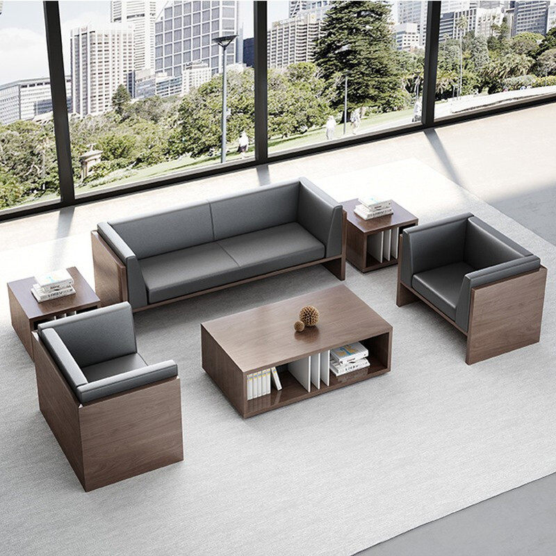 办公沙发商务咸闲鱼二手家具旧货市场洽谈西皮办公室沙发茶几组合