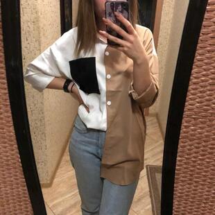 color top Contrast stitching shirt long sleeve
