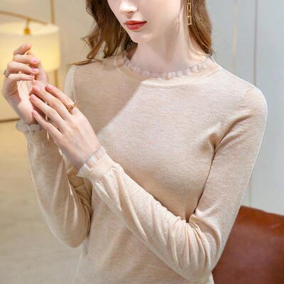 shirt knit knit solid slim of version korean female