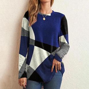 long contrast color loose sleeve neck Round geometric