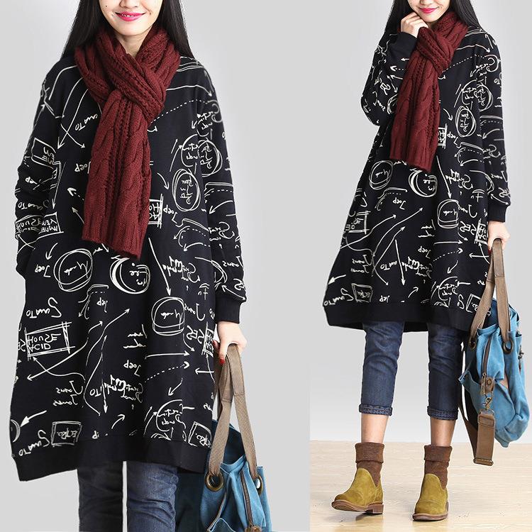 xl oversize casual neck round -shirt trendy printing d