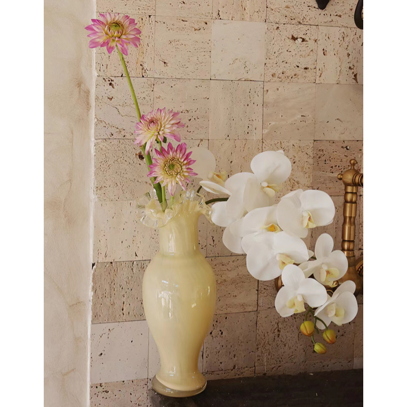 莲花坐隐黄色fenton芬顿琉璃中古花瓶法式玻璃摆件设计师小众艺术