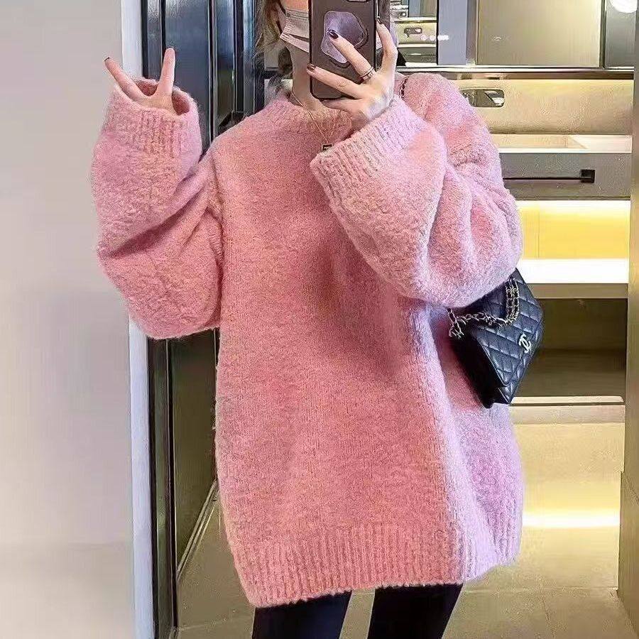 日韩慵懒风牛奶绒百搭上衣女2025秋冬季新款大板宽松针织衫毛衣女