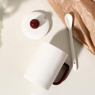 陶瓷纯色马克杯带盖带勺子情侣水杯家用牛奶杯咖啡杯办公室茶杯子
