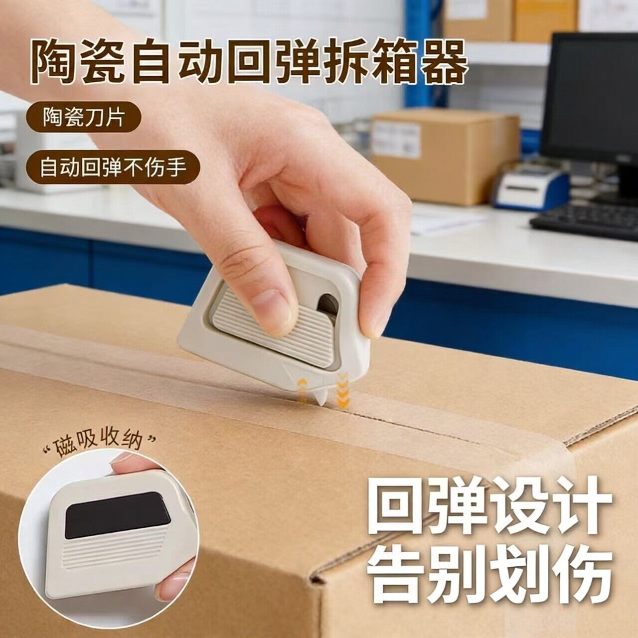 2026新款磁吸快递刀快递包裹开箱神器创意防粘开箱美工刀陶瓷刀片
