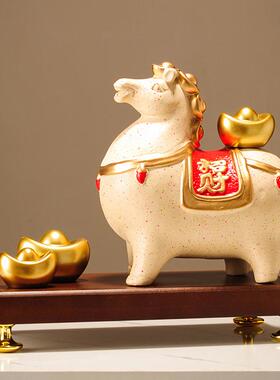 陶瓷马上有钱摆件新中式客厅电视柜玄关办公室装饰品开业乔迁礼品
