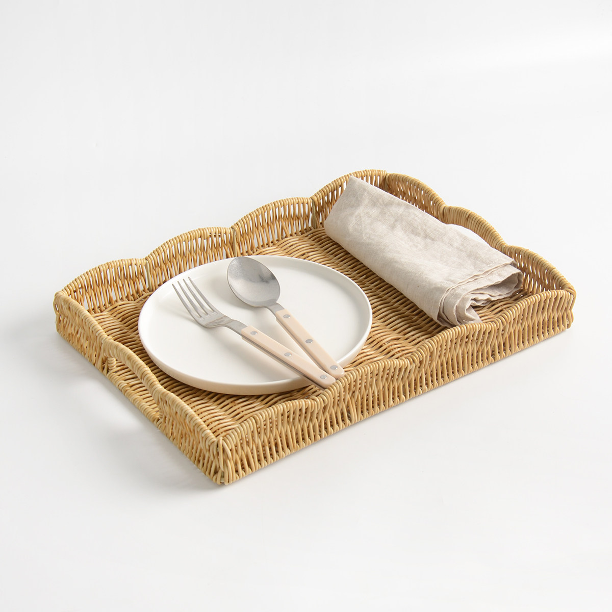 oakliving仿藤编织长方形水果托盘展示点心桌面收纳筐托盘收纳盘