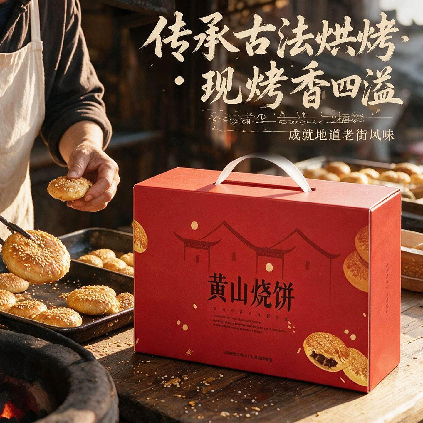 红帝黄山烧饼安徽特产梅干菜扣肉芝麻酥饼点心伴手礼零食糕点礼盒