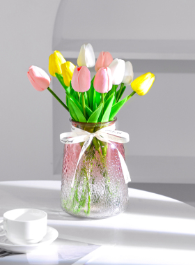 速发轻奢厅端郁金香假花花摆设干燥花花束房间客高卧室餐桌花艺摆