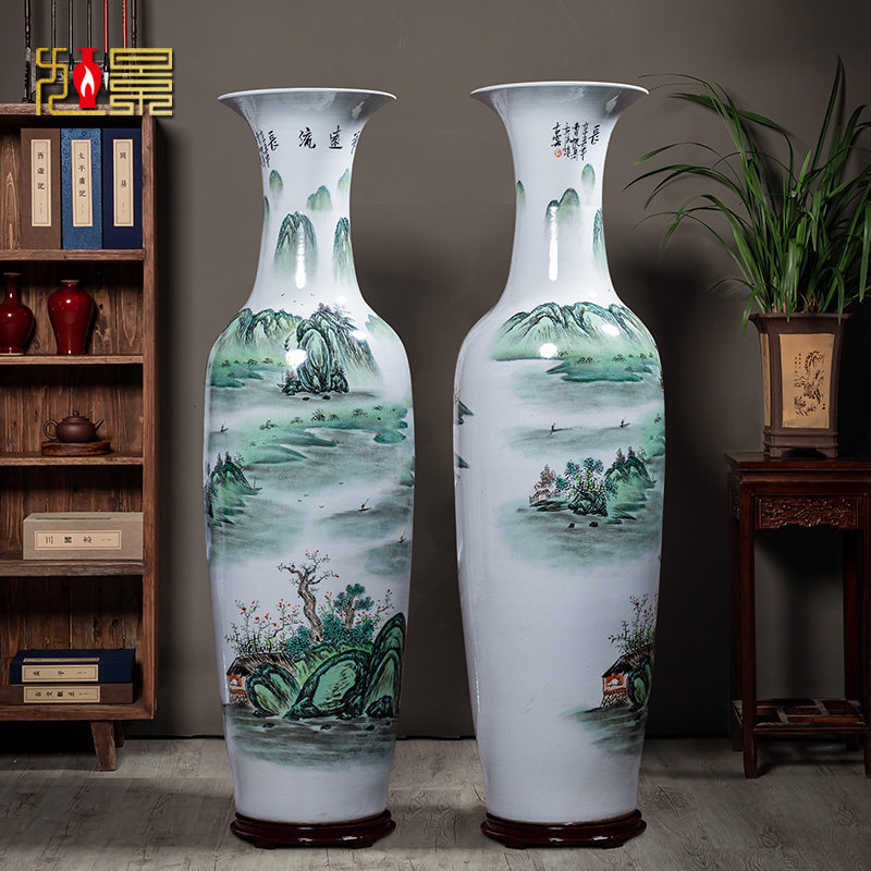 速发景德镇陶送器落地大花瓶开工手绘粉彩摆件客厅大号特大号手业