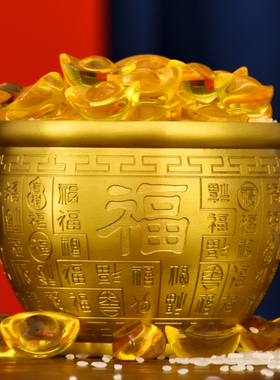 速发纯黄铜缸聚缸盆百福米宝j聚宝盆客厅摆品店铺公司开业工艺件