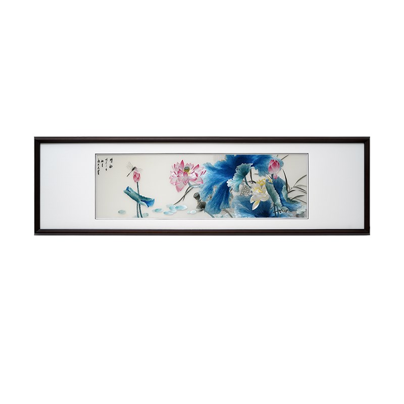 速发新中式装饰画清韵荷花刺绣床头挂画书房背景装饰画精品蚕丝绣图片