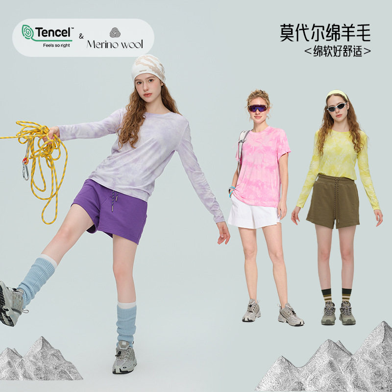 2026春季新款瑜伽服女扎染长袖渐变色T恤运动健身宽松圆领套头衫