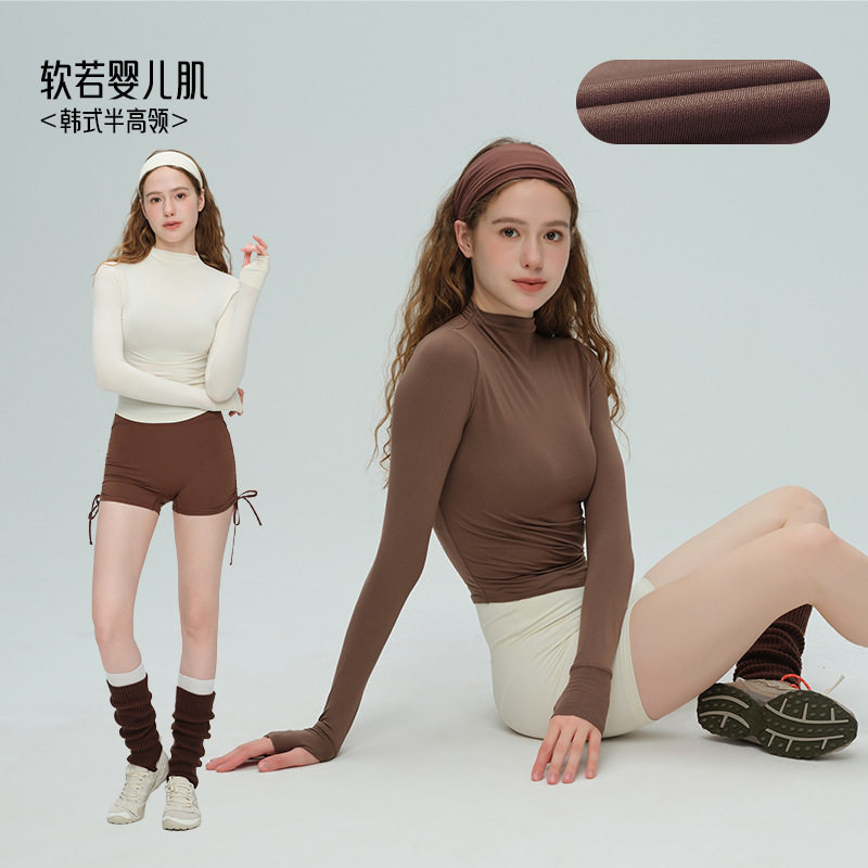 2026春季新品瑜伽服女柔软亲肤运动服带拇指扣健身服半高领长袖