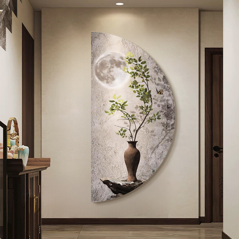 半圆覆古玄关花瓶装饰画带灯入户走廊过道壁画楼梯正对门转角挂画