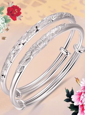 999纯银手镯女简约手饰品网红古风银镯送女友妈妈生日情人节礼物
