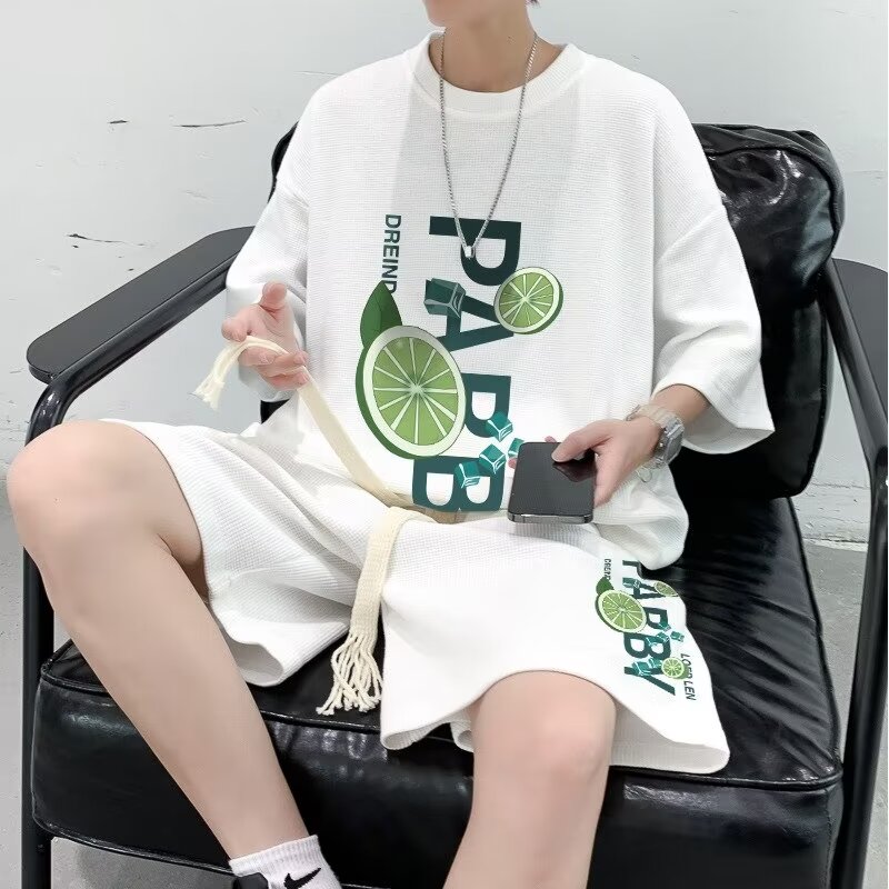特大码300斤港风华夫格男短袖T恤