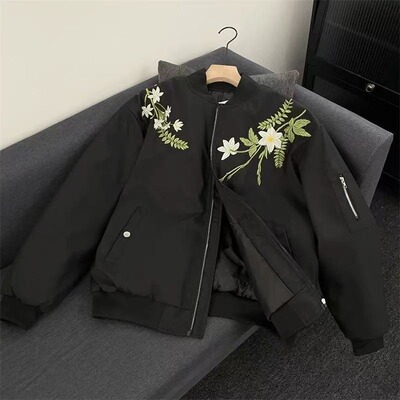 美式复古花卉刺绣飞行夹克男款