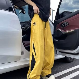 子美式 男士 秋季 拼接運動休閑褲 透氣速干闊腿長褲 多巴胺傘兵褲 薄款