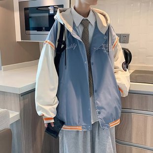 夹克男春秋美式高街ins潮流外套秋季拼接情侣装冬天休闲风2024年