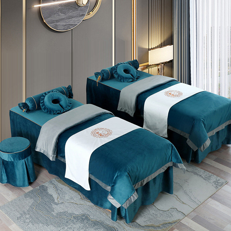 美容床罩四件套高档荷兰绒布加厚轻奢美容院采耳按摩床套欧式纯色