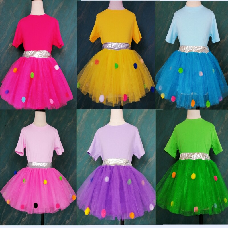 六一儿童啦啦队演出服糖果色幼儿园纱裙舞蹈表演小学生运动会服装