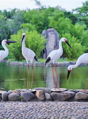 仿真户外雕塑白鹤摆件玻璃钢水池塘白鹭装饰花园林鸟景观仙鹤模型