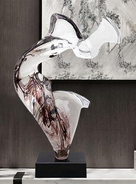现代轻奢高档摆件酒店大堂客厅玄关抽象艺术品透明树脂雕塑装饰品
