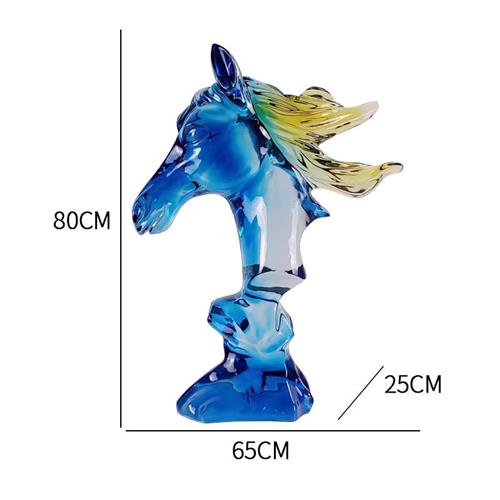 现代艺术抽象动物雕塑摆件透明马头装饰艺术品树脂工艺品酒店会所