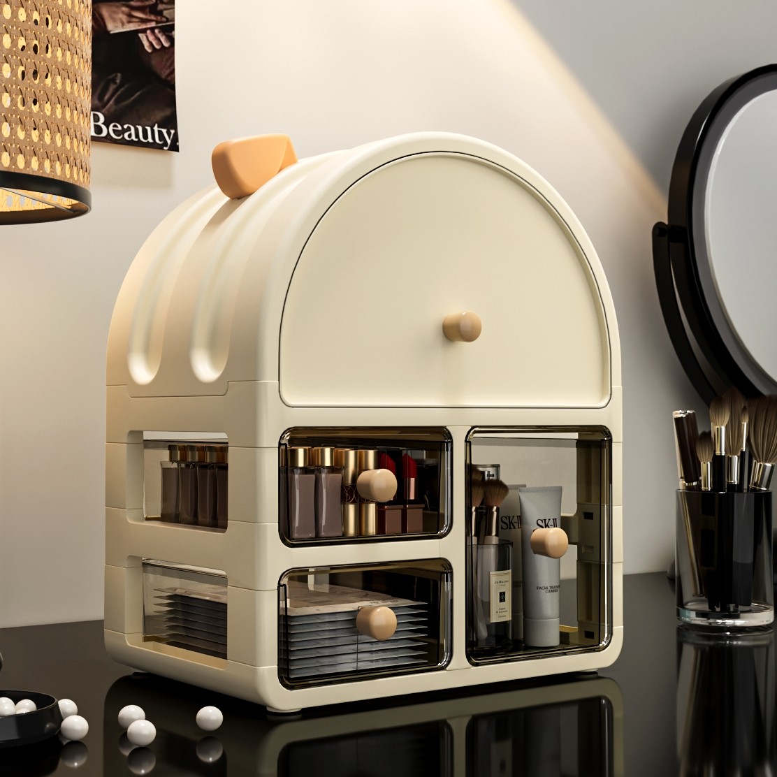 化妆品收纳盒桌面防尘护肤品置物架梳妆台高颜值抽屉大容量整理盒,收纳整理,桌面收纳盒,淘宝优惠券,粉丝福利购,淘宝优惠卷