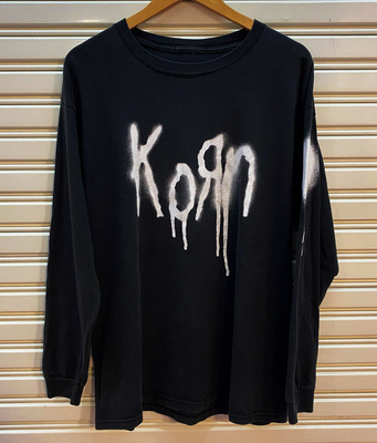 小领口！KORN rock band blacktee科恩乐队摇滚大LOGO设计长袖T恤