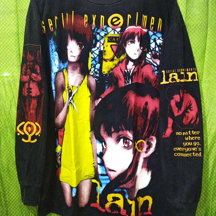 WHO CARE复古大百科  小众动漫连续实验lain流行重磅宽松长袖T恤